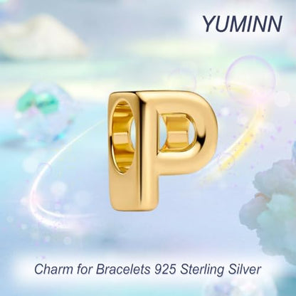 Gold Letter Charms A-Z for Bracelets 925 Sterling Silver Alphabet Initial Charms Beads Jewelry Gifts for Women - color: P