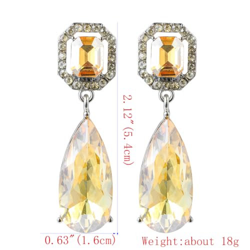 Gorgeous Long Austrian Crystal Teardrop Drop Dangle Clip On Earrings Non Pierced for Women - color: Champagne