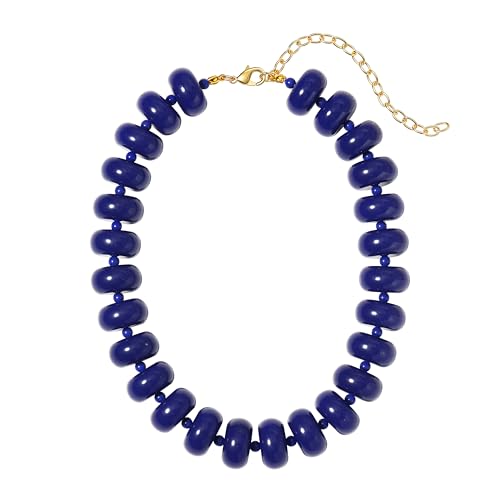 Chunky Beaded Necklace for Women, Multi-Color Acrylic Choker | Vibrant Candy-Colored Beads, Bold Chunky Statement Style for Summer Outfits, Festivals & Vacation Looks - color: Dark Blue