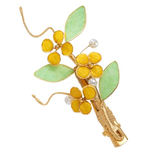 Bridal Flower Hair Clips, Crystal Hair Pins Pearl Rhinestone Hair Barrettes, Wedding Hair Pieces Pearl Headpieces Hair Accessories for Women Girls - color: Green&Yellow
