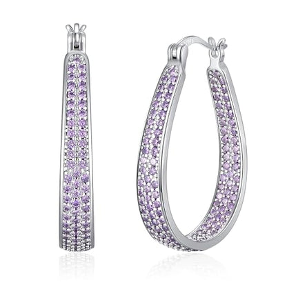 925 Sterling Silver Post Hoop Earrings for Women Gilrs Multcolors Cubic Zircon Hoops 14K Gold Plated Oval Chunky Hoop Earrings Jewelry Gift for Mothers Day/July 4th/Wedding/Party/Christmas - color: Purple