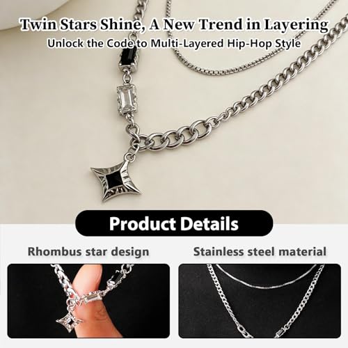 Double Layer Necklace for Women Trendy Layered Jewelry Adjustable Chain Necklace for Daily Wear and Special Occasions - color: Silver Star