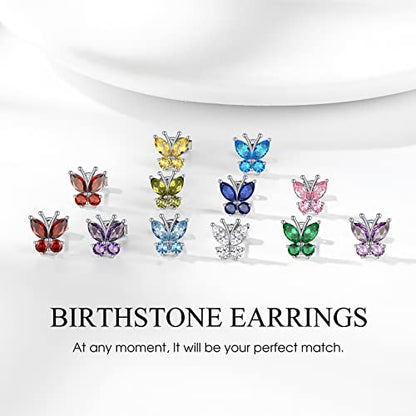 Bestyle Gold Butterfly Earrings for Women, Dainty Cute Birthstone Studs Hypoallergenic Jewelry, Great Birthday Gift - style: 12.December (Blue Topaz)-STUD
