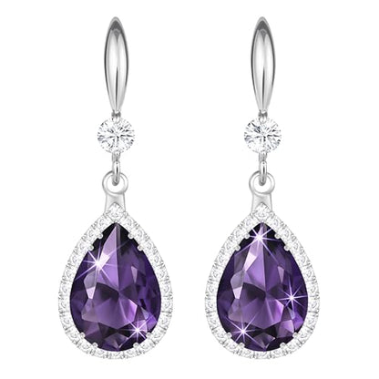 Linawe Imitation Diamond Dangle Earrings for Women Trendy, Rhinestone Drop Chandelier Earrings, Teardrop Crystal Cubic Zirconia Wedding Jewelry Set, 14K Gold/Rose Gold/Silver Tone - color: Silver,Feb