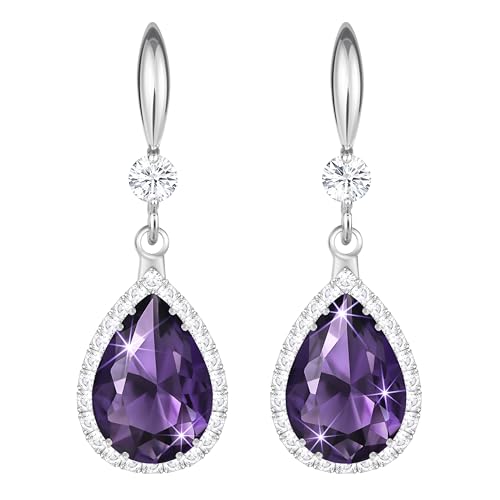 Linawe Imitation Diamond Dangle Earrings for Women Trendy, Rhinestone Drop Chandelier Earrings, Teardrop Crystal Cubic Zirconia Wedding Jewelry Set, 14K Gold/Rose Gold/Silver Tone - color: Silver,Feb