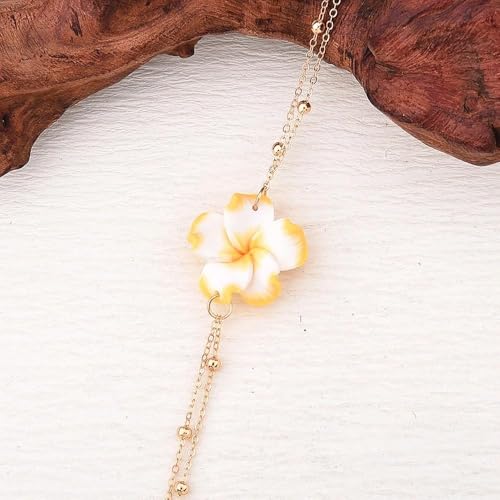 Plumeria Flower Belly Chains for Women Girls Gold Beads Waist Chains Double Layer Hawaiian Flower Body Chain for Summer Beach Adjustable Floral Belly Belt for Teen Girls Sexy Bikini Accessories