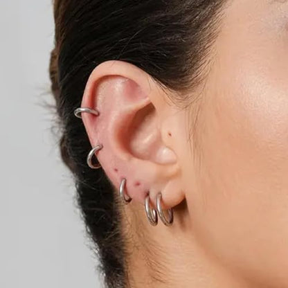 Surgical Steel Huggie Hoop Earrings & Flat Back Studs for Women Men, 6mm-14mm Small Hoops for Cartilage Helix Tragus Lobe, 1-10 Pairs Multiple Piercing Jewelry Set for Sensitive Ears - style: 1Pair,SIlver,6mm(THK:1.6mm)