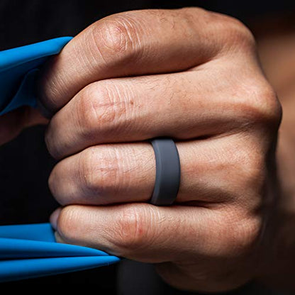 ThunderFit Men Breathable Air Grooves Silicone Rings Wedding Bands 8mm Wide | 2.4mm Thick Rubber Rings, Available in 1, 2, 3, 4, 6 & 7 Packs, Comfortable Fit, Durable & Flexible Silicone - color: Pack A: Charcoal Black / Dark Grey, Graphite Grey / Charcoa