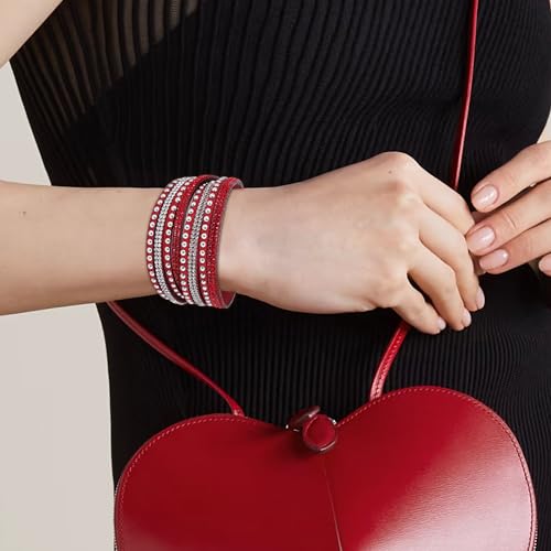 Long tiantian Leather Wrap Bracelets for Women Boho Multi Layered Bracelets Western Jewelry Hot Pink Accessories Birthday Gifts - color: red