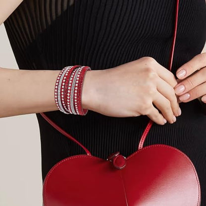 Long tiantian Leather Wrap Bracelets for Women Boho Multi Layered Bracelets Western Jewelry Hot Pink Accessories Birthday Gifts - color: red