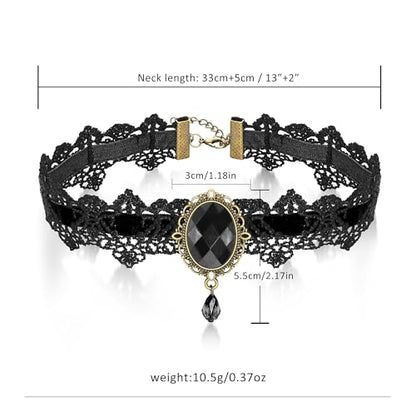 AILUOR Punk Rock Wedding Party Handmade Black Lace Choker, Gothic Retro Lolita Beads Chain Vampire Pendant Necklace for Women Halloween - color: Black
