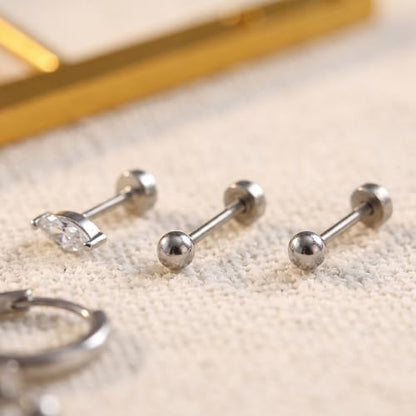 Stainless Steel Stud Earrings Set for Women Hypoallergenic Flat Back Cartilage Earrings Screw Back Huggie Hoop Earrings Multiple Piercing Cubic Zirconia Helix Tragus Jewelry - color: Set-A-Silver