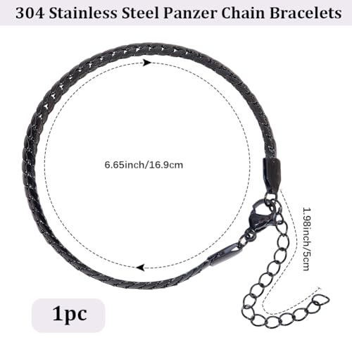 Black Chain Bracelet for Women Men Stainless Steel Cuban Link Bracelet Trendy Dainty Stackable Snake Chain Gift for Birthdays Anniversaries Father's Day Christmas - color: Black