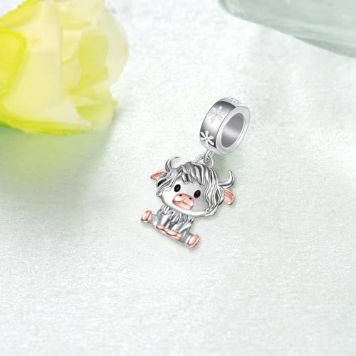 Cute Animals Charms 925 Sterling Silver Highland Cow/Dragon/Axolotl/Raccoon/Whale/Turtle/Cardinal/Hummingbird Charms for Bracelets for Women Cute Animal Charm Beads for Jewelry Making - style: Highland Cow Charm