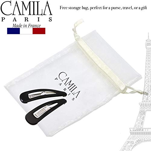 Camila Paris AD90/2 French Hair Barrettes Clips, Snap Hair Slides Clic Clac for Women, Styling Girls Side Slide-in Metal Snap Pin Hair Accessories for Women. Strong Hold, No Slip Grip, Made in France - color: Black 3"