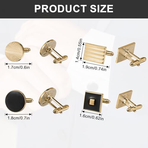 COMNICO 4 Pairs Cufflinks for Men Classic Tone Cuff Links Fashion Men Cufflinks Gold/Sliver Striped Disc Square Rectangle Cuff Links for Business Wedding Party Gift Box - color: glod