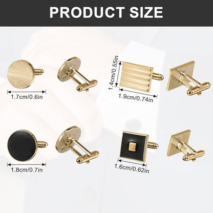 COMNICO 4 Pairs Cufflinks for Men Classic Tone Cuff Links Fashion Men Cufflinks Gold/Sliver Striped Disc Square Rectangle Cuff Links for Business Wedding Party Gift Box - color: glod
