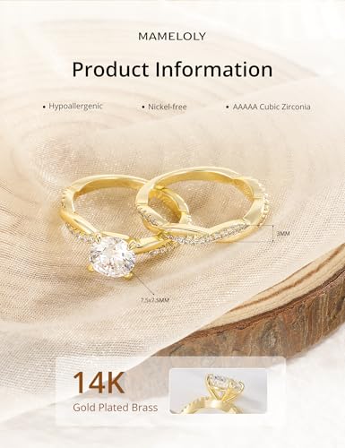 Mameloly 1.5ct Engagement Rings for Women Round Bridal Ring Sets Cubic Zirconia Wedding Band Twisting Infinity Pave Set Size 3-12 - color: 14K Gold Plated