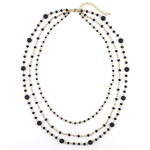 Firstmeet Long Chain Multi Layer Fashion Glass Beads Handmade Necklace for Women - color: Black-j