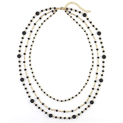 Firstmeet Long Chain Multi Layer Fashion Glass Beads Handmade Necklace for Women - color: Black-j