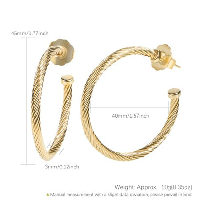 Inspired Designer Twisted Hoop Earrings for Women Fashion Jewelry Cable Wire Half Hoop Earrings for Women Gift - color: Large Hoop - Golden Tone