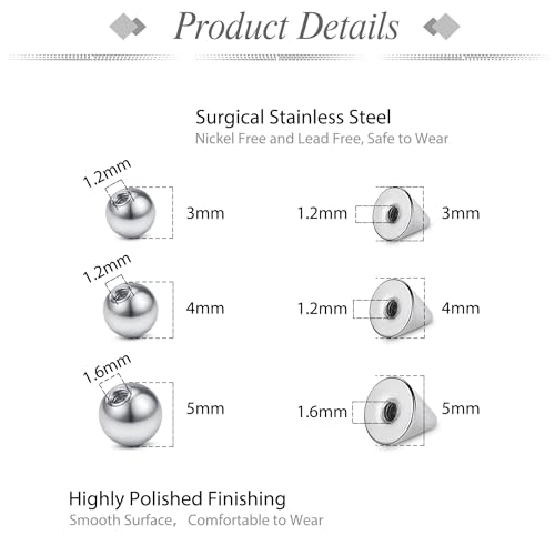 Fake Eyebrow Ring Fake Lip Labret Studs Replacement Balls Spike with 100pcs Sticker Non-Piercing Body Jewelry Fake Skin Piercing - color: A1 -Silver