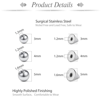 Fake Eyebrow Ring Fake Lip Labret Studs Replacement Balls Spike with 100pcs Sticker Non-Piercing Body Jewelry Fake Skin Piercing - color: A1 -Silver