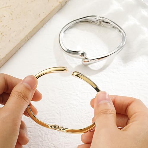 M MOOHAM Chunky Gold Bangle Bracelets for Women, Dainty 14k Gold-Plated Thicker Statement Bangles Twist Cuff Bracelet Set Stack for Women Non Tarnish Trendy Jewelry Gifts - color: 06. Drop Bangles-2PCS