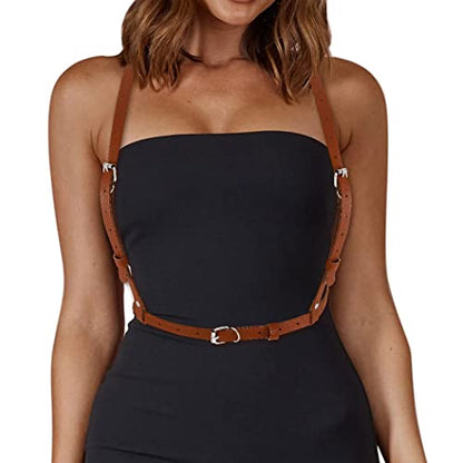 BODIY Plus Size Harness Punk Leather Black Harness Belts Women Fashion Body Harness for Women - color: Brown