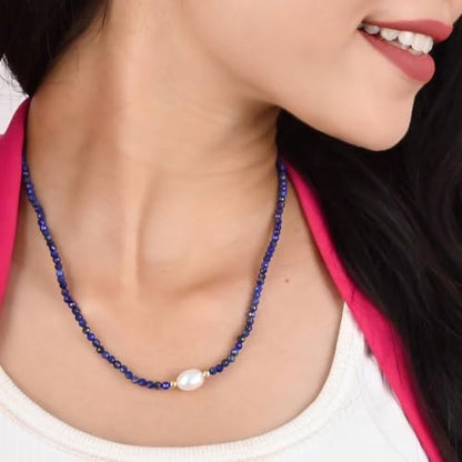Gempires Gemstone Pearl Necklace for Women Beaded Birthstone Choker | Handmade gemstone beaded necklace with freshwater pearl — choose from 14 stones and birthstones, dainty choker on gold.
