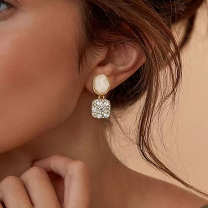 Gorgeous Shiny Rhinestones Square Irregular Stone Dangle Earrings for Women Bride Bridesmaid Party Prom Jewelry Accessories - style: Gold-Tone Clip