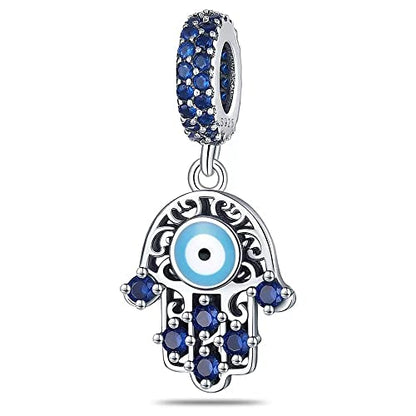 LNQOBU 925 Sterling Silver Charms for Bracelets Necklaces,5A Cubic Zirconias Evil Eye Dangle Beads Charms Jewelry Gift for Women (With one Spacer Beads Charms) - style: D-Evil eye Charm