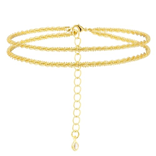 Gold/Sterling Silver Anklet Bracelets for Women Waterproof, Non Tarnish 925 Sterling Sliver Plated Heart Evileye Butterfly Charm, Dainty Summer Beach Anklets for Women, Beach Vacation Bikini Outfits for Her Mom - style: Sparking-Gold