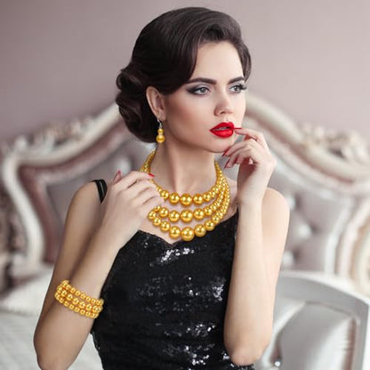 Haysandy Pearl Jewelry Set for Women 20s Jewelry Gift | Retro Layered Necklace Bracelet Earring, Costume Accessories for Derby Wedding Prom Party, Dress Matching Occasions - color: Gold