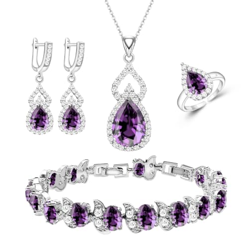 Wedding Jewelry Set for Women Gem Necklace Earrings Bracelet Luxury Jewelry Set Birthday Valentine's Day Mother's Day Christmas Prom Jewelry Gift - color: KKJ-4-Purple