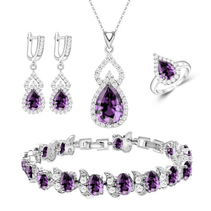 Wedding Jewelry Set for Women Gem Necklace Earrings Bracelet Luxury Jewelry Set Birthday Valentine's Day Mother's Day Christmas Prom Jewelry Gift - color: KKJ-4-Purple