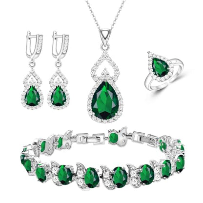 Wedding Jewelry Set for Women Gem Necklace Earrings Bracelet Luxury Jewelry Set Birthday Valentine's Day Mother's Day Christmas Prom Jewelry Gift - color: KKJ-4-Green