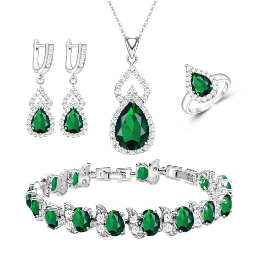 Wedding Jewelry Set for Women Gem Necklace Earrings Bracelet Luxury Jewelry Set Birthday Valentine's Day Mother's Day Christmas Prom Jewelry Gift - color: KKJ-4-Green