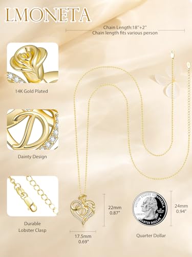 14k Gold Heart Initial Necklaces for Women, Dainty Letter Pendant Chain Necklace, Letter A to Z Initial Jewelry, Anniversary Birthday Gifts for Her Wife Mom Daughter - style: Letter D