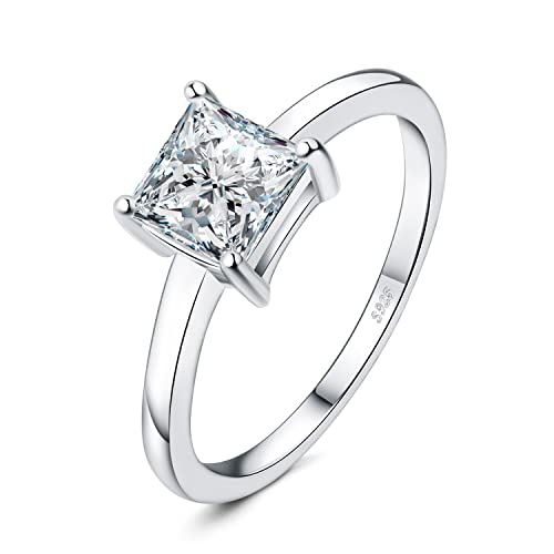 JewelryPalace Square Shape 1ct Cubic Zirconia Solitaire Engagement Rings for Women, 925 Sterling Silver Promise Ring for Her, Simulated Diamond Anniversary Wedding Ring Jewelry Sets - color: 1-Sterling Sliver