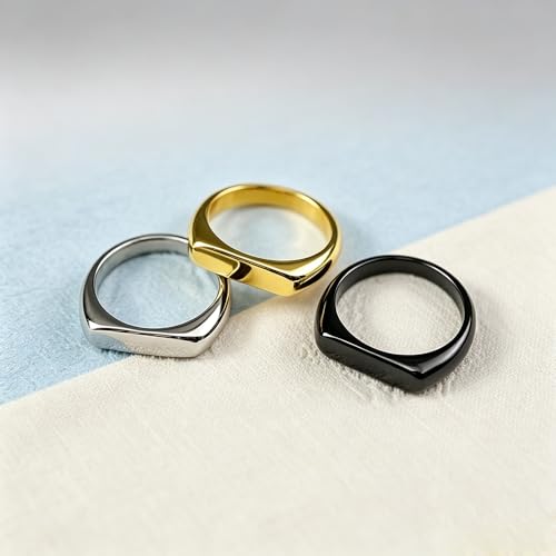 Square Signet Style Titanium Steel Classical Wedding Engagement Ring | Classical Simple Plain Wedding Engagement Statement Ring,Square Shape Signet Style Titanium steel Steel - color: Black