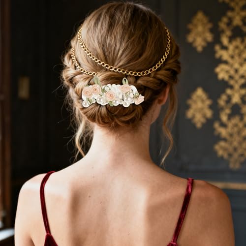 6pcs Pearl Flower Spiral Hair Ties Set – Multi Color (deep Pink, Cream, Light Pink) Coil Hair Bands for Women Ponytail Holders, No Crease Elastic Scrunchies for Festivals and Daily