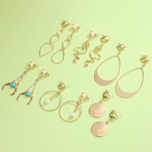 15 Pairs Gold Clip on Earrings for Women Fashion,Lightweight Fake Earrings Set - style: Style G