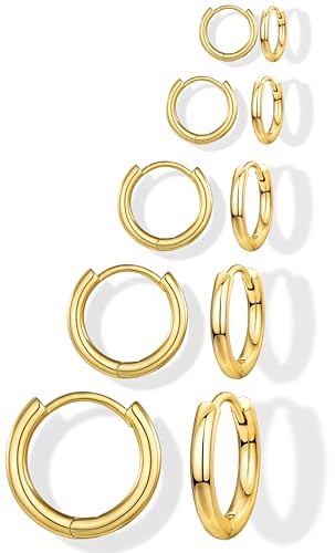 Small Gold Huggie Hoop Earrings Set for Women Men, Hypoallergenic 14K Gold Plated Hoop Earring Cartilage Earrings Stack Sets for Multiple Piercing Jewelry Cute Mini Tiny Lightweight Earrings for Sensitive Ears Everyday - color: Gold, size: 6mm/8mm/10mm/12