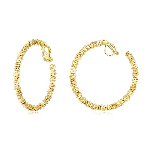 YOQUCOL 5CM(2.0IN) Golden Swingable Clip On Hoop Earrings for Women Non Pierced Ears Hoop Earrings - color: F