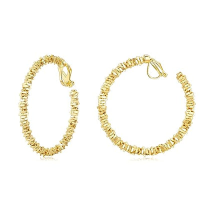 YOQUCOL 5CM(2.0IN) Golden Swingable Clip On Hoop Earrings for Women Non Pierced Ears Hoop Earrings - color: F