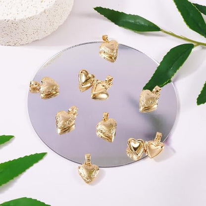 Beadthoven 10pcs Gold Plated Brass Heart Locket Pendants Engraved Heart Photo Frame Charms Photo Holder Memory Locket Pendants for DIY Necklace Jewelry Making - color: Gold-Heart with Swirling Pattern