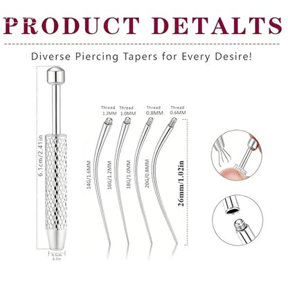 Piercing Tapered Ball Grabbing Tool for Jewelry Replacement - 14G 16G 18G 20G Stainless Steel Flat Back Earring Applicator Tool Threaded, Internal Threaded, External Threaded Body Piercing Insertion Needle Kit for Ear/Nose/Navel/Nipple/Lip/Eyebrow/Tongue