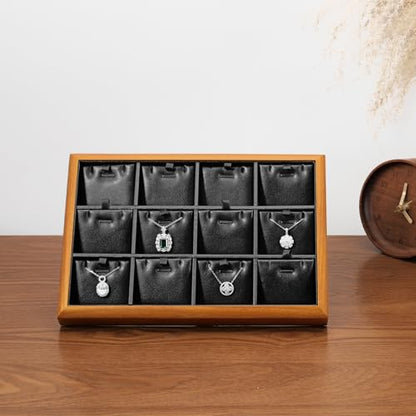 Oirlv Black Wood Jewelry Tray 6-Compartment | Black Solid Wood Frame, Soft Leather Lining, 9.84X17X1.18in, Holds Rings/Earrings/Bracelets, Sturdy and Attractive - color: Black, size: 6 grid
