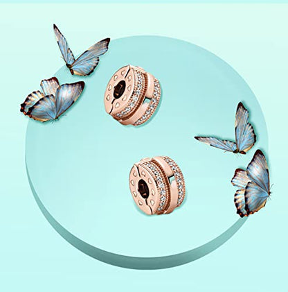 Annmors S925 Clip Spacer Safety Chain Stopper Charms for Pandora, Gift Mom Daughter Friend Sister Wife Grandma Girlfriend Fmaily On Christmas Mothers Valentines Halloween Graduation - color: B06-Pavé Lines Clips